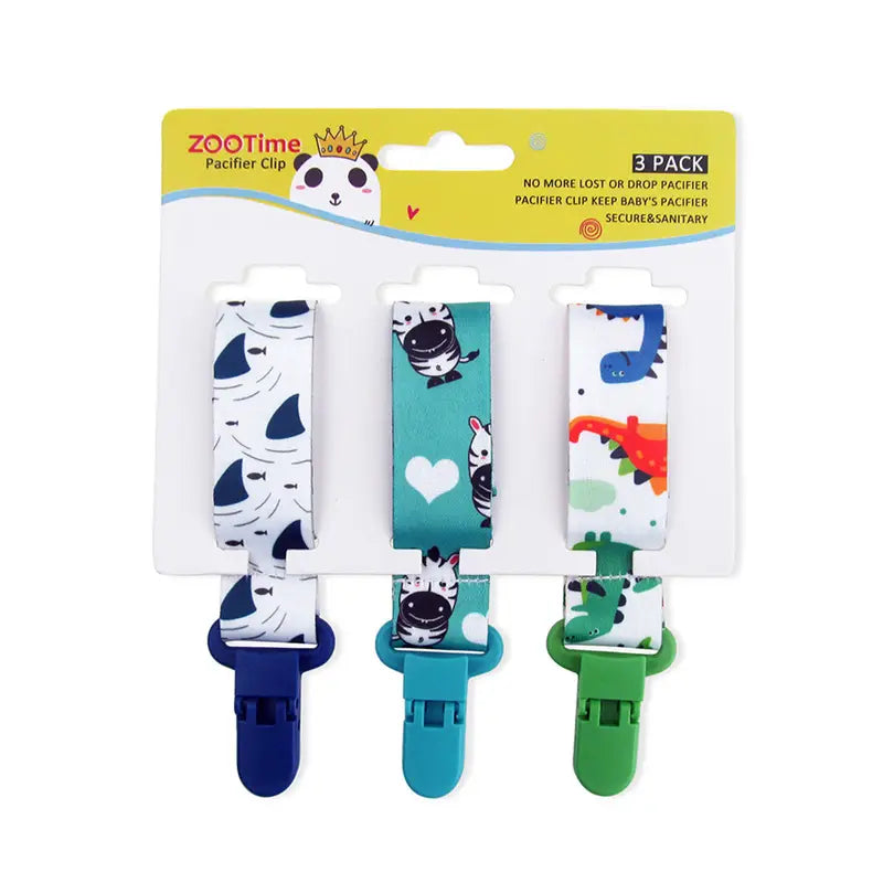 3 pcs Shark Zebra Dinosaur Baby Pacifier Clip for Baby Boys
