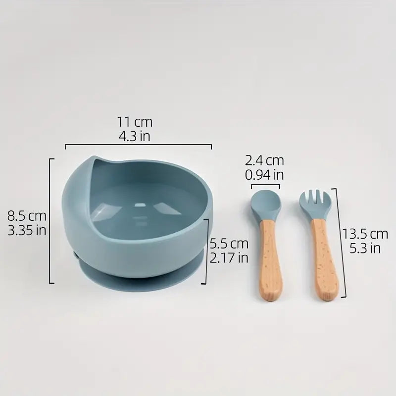 Baby Self Feeding Utensil set with Non-Toxic Silicon Bowl & Spoon and Fork