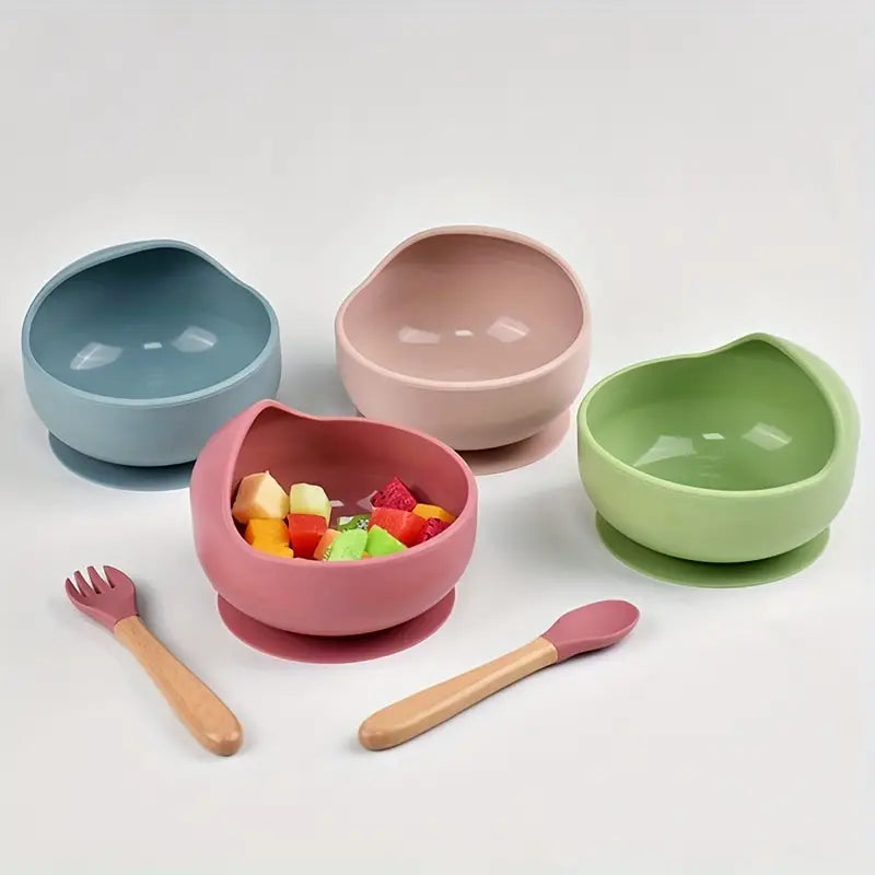 Baby Self Feeding Utensil set with Non-Toxic Silicon Bowl & Spoon and Fork