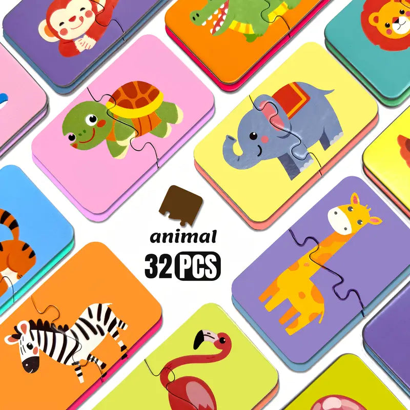 Colourful 32pcs Jigsaw Puzzles - Animals Vehicles Fruits Vegetables
