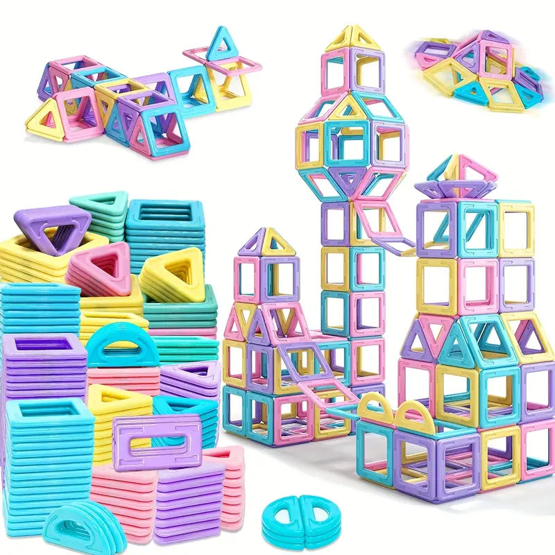 Macaron Colours Magnetic Designer Big Size Construction Building Magnet Blocks 68pcs