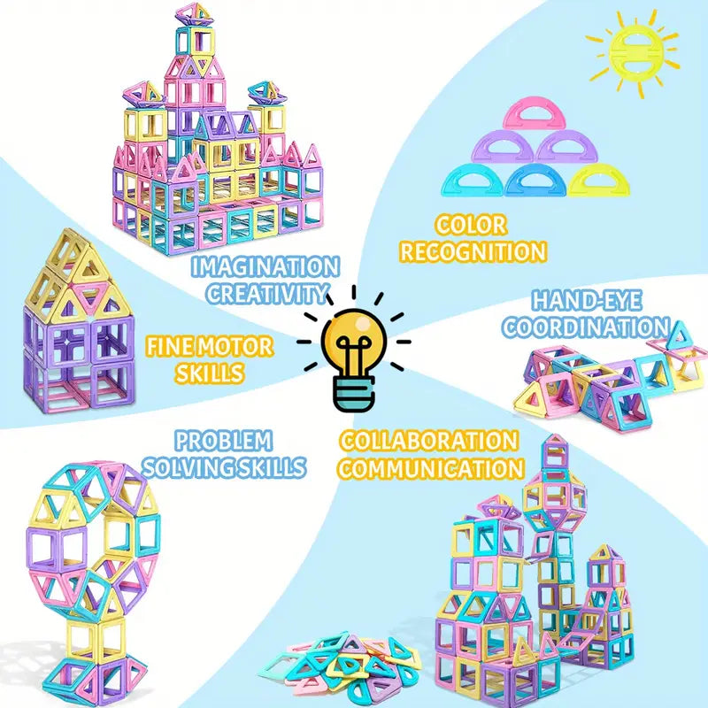 Macaron Colours Magnetic Designer Big Size Construction Building Magnet Blocks 68pcs