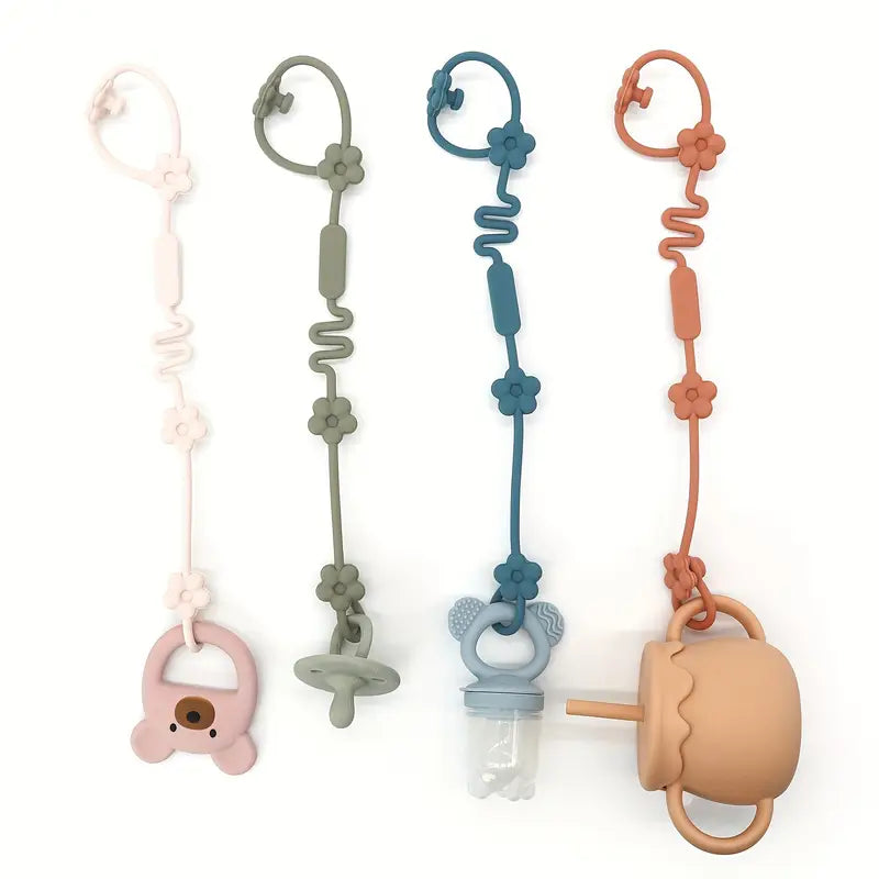 Silicon Baby Safety Chain Holder Clip for Strollers, High Chairs, Car Seats, Cribs - Various Colours