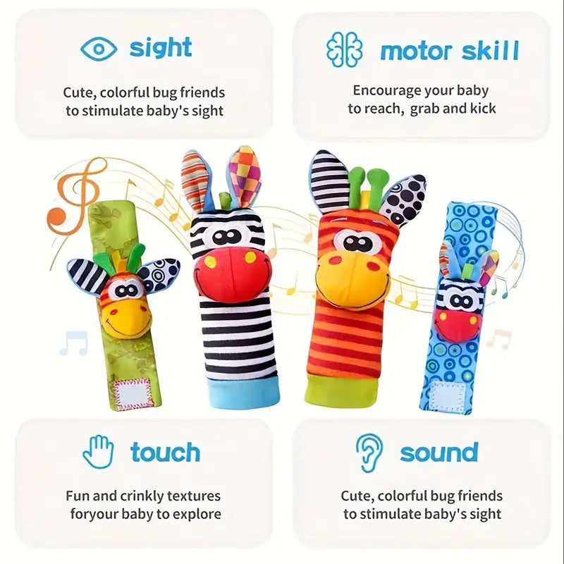 Toddler Entertainment -  Stuffed Plushies - For Wrists and Feet  - 4pcs