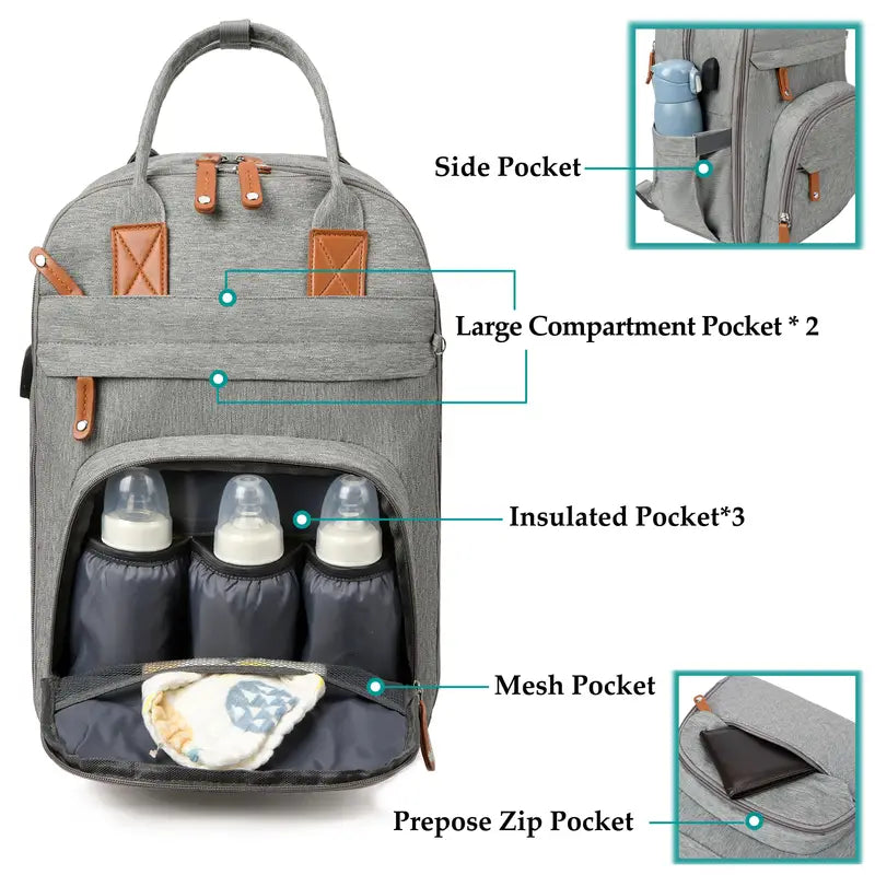 Large Multifunctional Soft Shell Baby Backpack Nappy Bag - 6 Colours Available