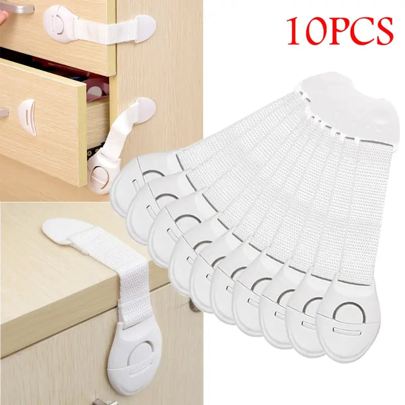 White Child Protective Cabinet and Drawer Safety Locks - 10 pieces